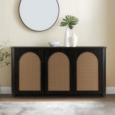 Bistra Brown Three Door Walnut Finish Sideboard with Rattan Doors | Wayfair North America