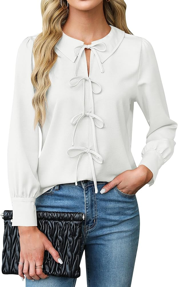 Blooming Jelly Women's Dressy Casual Blouses Business Work Tops Tie Front Long Sleeve Shirts 2024... | Amazon (US)