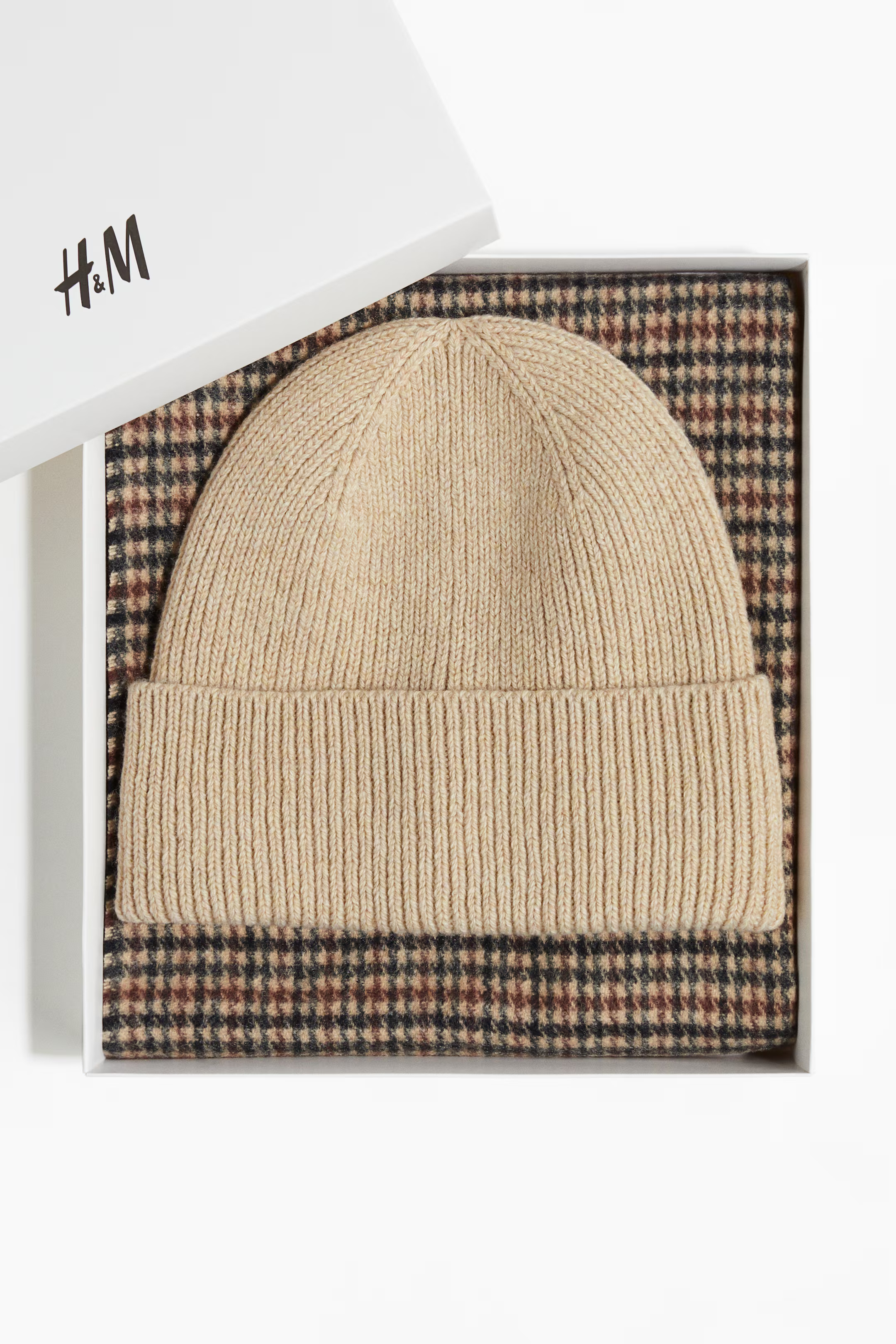 Men’s Brown/plaid 2-piece Scarf and Beanie Set | H&M CA | H&M (US + CA)