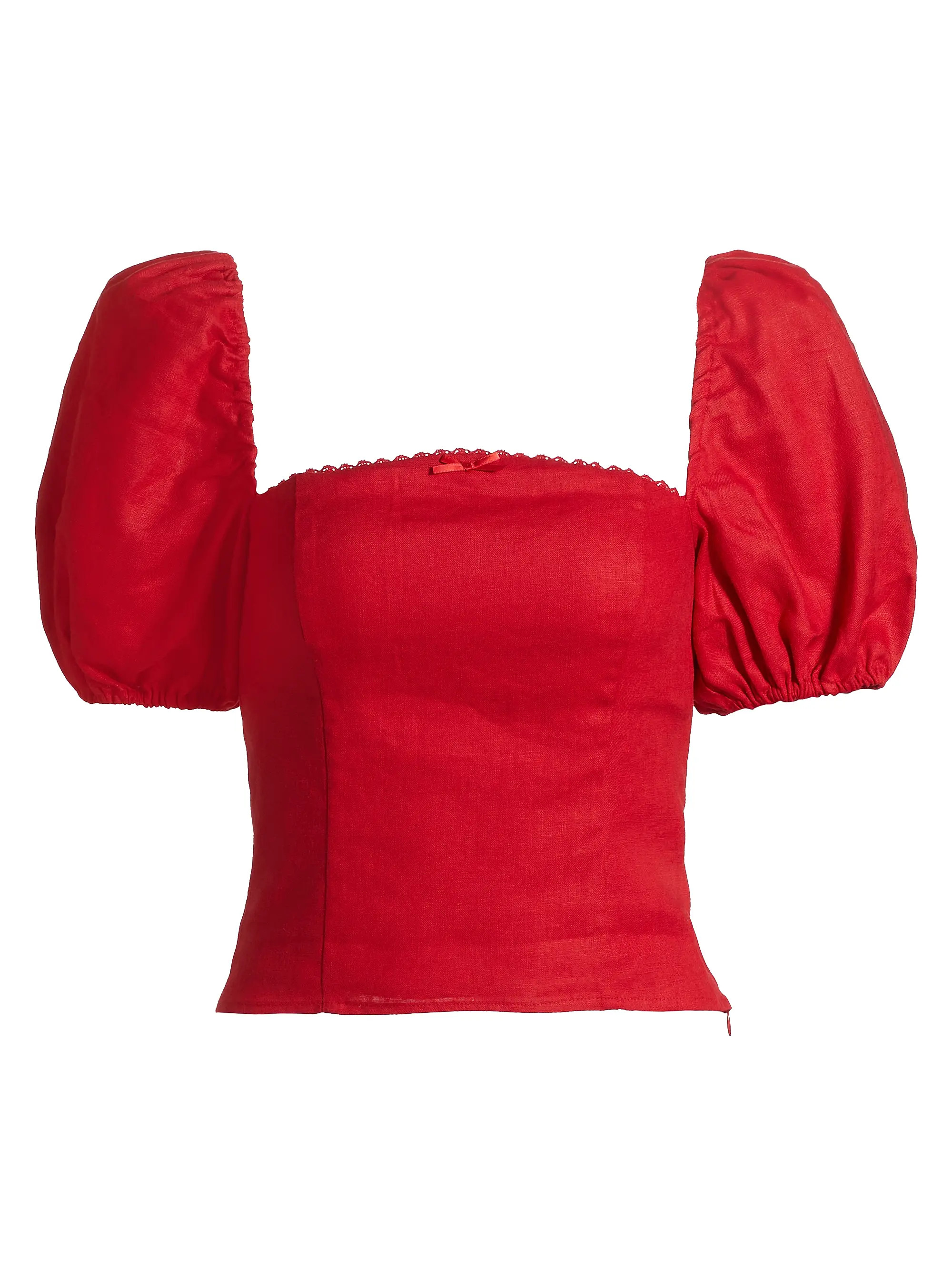 Marella Linen Balloon-Sleeve Top | Saks Fifth Avenue