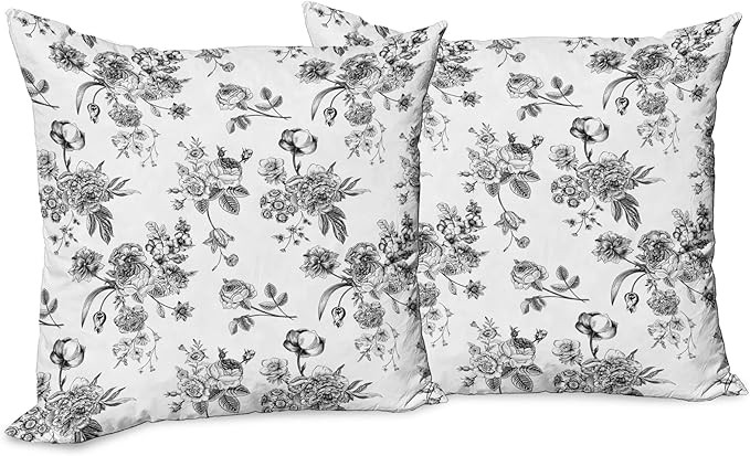 Ambesonne Black and White Throw Pillow Cushion Cover Pack of 2, Vintage Floral Pattern Victorian ... | Amazon (US)
