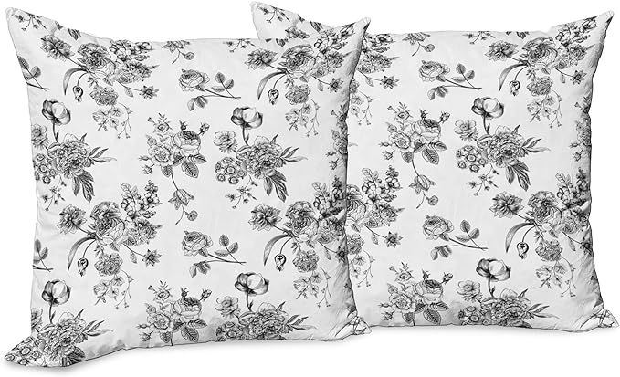 Ambesonne Black and White Throw Pillow Cushion Cover Pack of 2, Vintage Floral Pattern Victorian ... | Amazon (US)