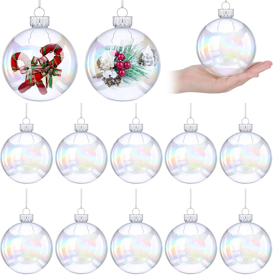 Funtery 2.5inch Christmas Iridescent Clear Balls Plastic Iridescent DIY Ornaments for Crafts Fill... | Amazon (US)
