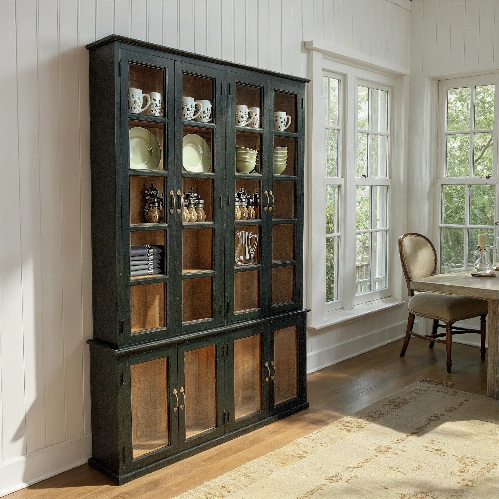 Harlow Mango Wood and Glass 2-Piece Cabinet with 8 Doors and 6 Shelves, Black and Natural | Wayfair North America