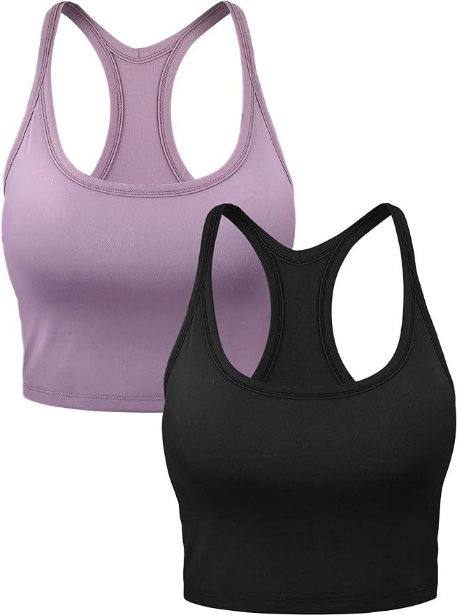 2 Pieces Basic Crop Tank Tops Sleeveless Racerback Crop Sport Yoga Top Bra for Women Girls | Amazon (US)