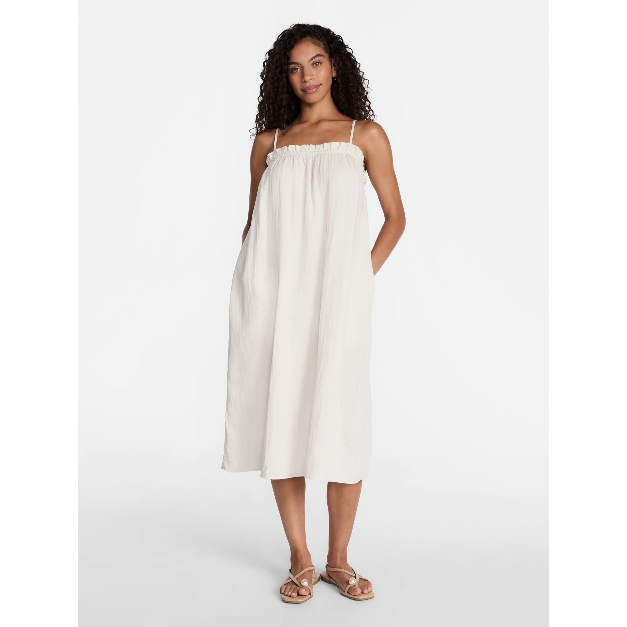 Time and Tru Women's Sleeveless Double Cloth Cotton Midi Dress, Sizes XS-XXXL | Walmart (US)