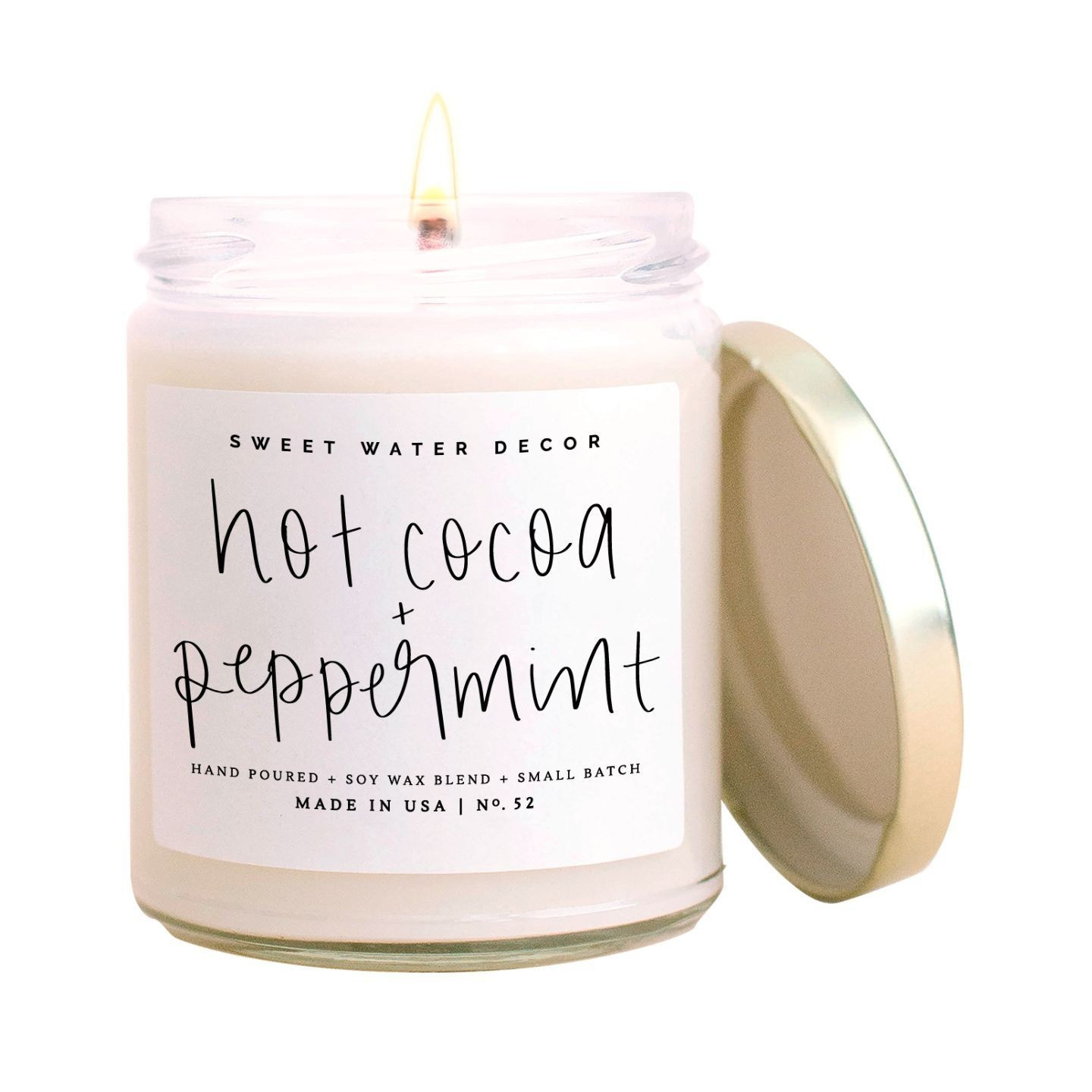 Hot Cocoa + Peppermint Soy Candle | Clear Jar Candle | Sweet Water Decor, LLC