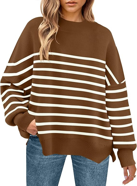 ZESICA Women's Winter Oversized Sweaters Long Sleeve Color Block Mock Neck Side Slit Comfy Loose ... | Amazon (US)