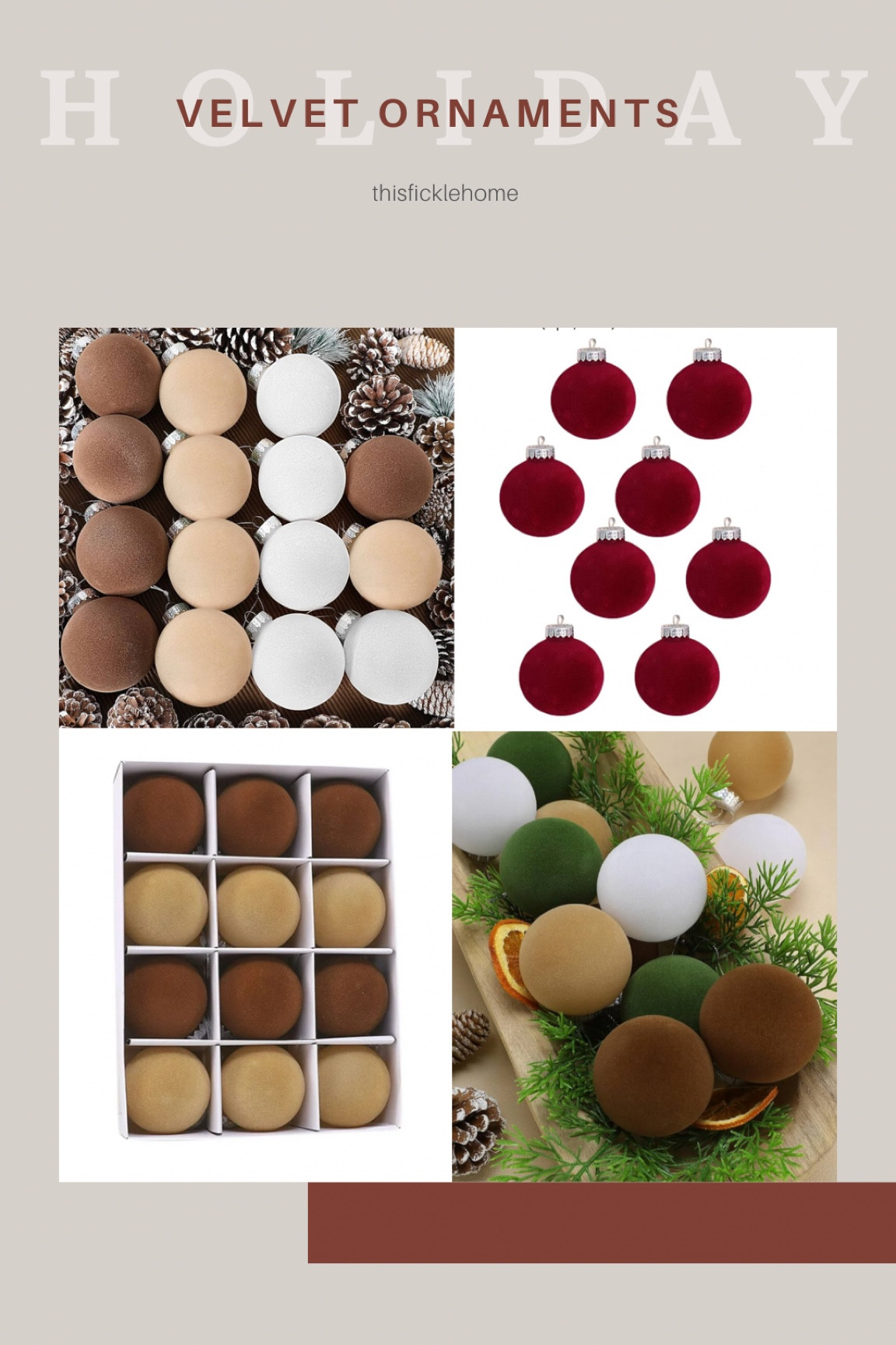 Velvet ornaments, round velvet ornaments, neutral velvet ornaments, Christmas ornaments, amazon holiday decor.

#LTKhome #LTKsalealert