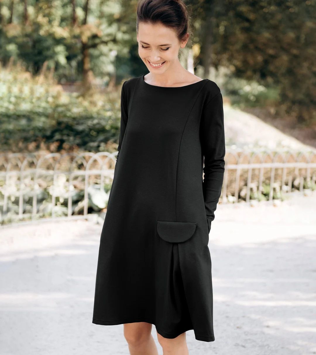 Black Midi Dress, A Line Dress, Loose Dress, Long Sleeve Dress, Pocket Dress, Minimalist Clothing... | Etsy (CAD)