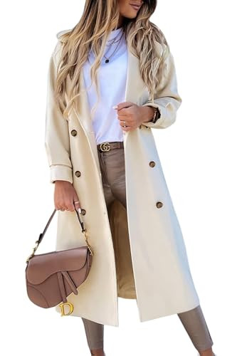 BZB Women's Long Coat Notched Lapel Collar Double Breasted Pea Coat Winter Elegant Wool Blend Over Coats Jackets | Amazon (US)