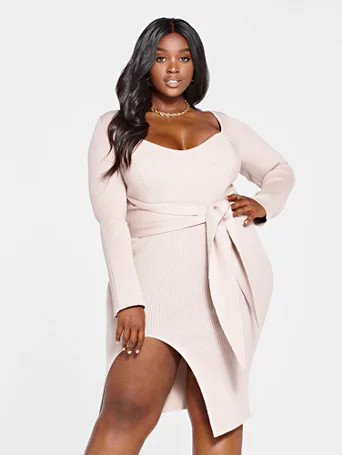 Genevieve Ribbed Knit Front Tie Dress - Fashion To Figure | Fashion to Figure