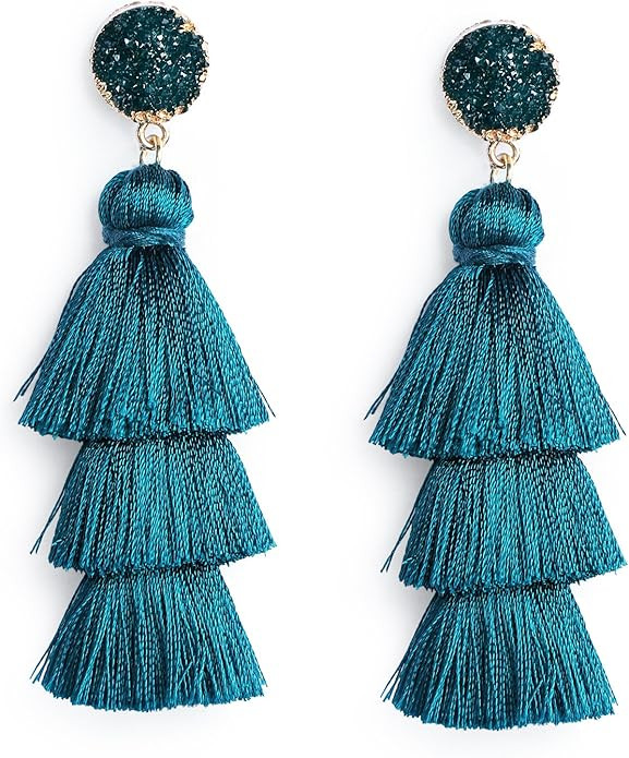 Me&Hz Colorful Layered Tassel Earrings Bohemian Statement Tiered Tassel Big Dangle Drop Earrings ... | Amazon (US)