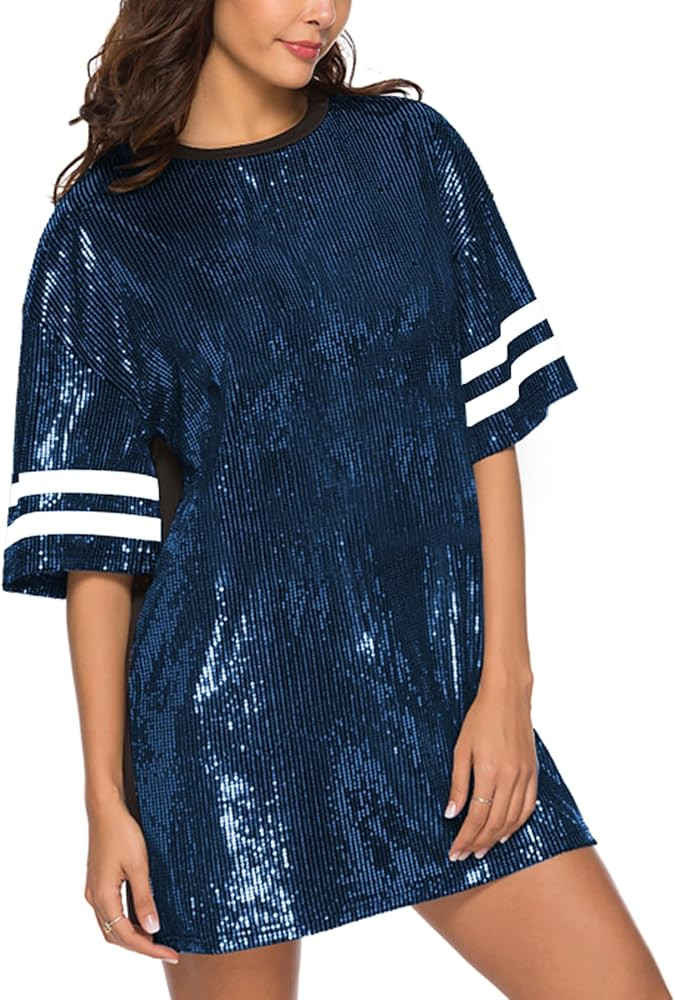 Zoctuo Women Sexy Casual Sparkly Sequin T-Shirt Dress Short Sleeve Party Club Outfit | Amazon (US)