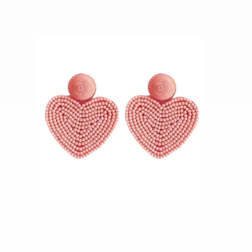 Pink Beaded Heart Earrings | Sea Marie Designs