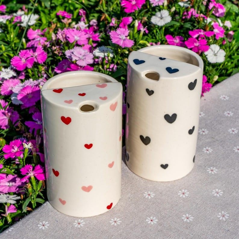 Red Hearts Travel Mugs, to Go Ceramic Cup, Hand-painted Love Heart Mug, Handmade Pottery Mug Coff... | Etsy (US)