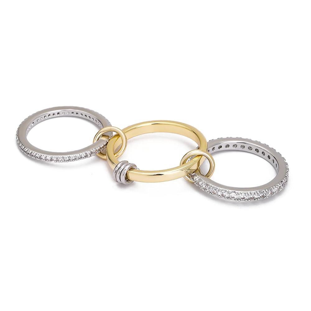 Gold Rings for Women Non Tarnish, Interlocking Stackable Rings for Women Gold, Mixed Metal Sterli... | Amazon (US)