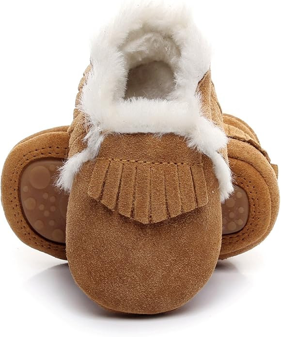 HONGTEYA Baby Moccasins with Fur Fleece Rubber Soles Warm Snow Boots Leather Baby Shoes for Boys ... | Amazon (US)