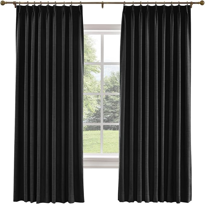 TWOPAGES 52 W x 96 L inch Pinch Pleat Darkening Drape Faux Linen Curtain with Blackout Lining Dra... | Amazon (US)