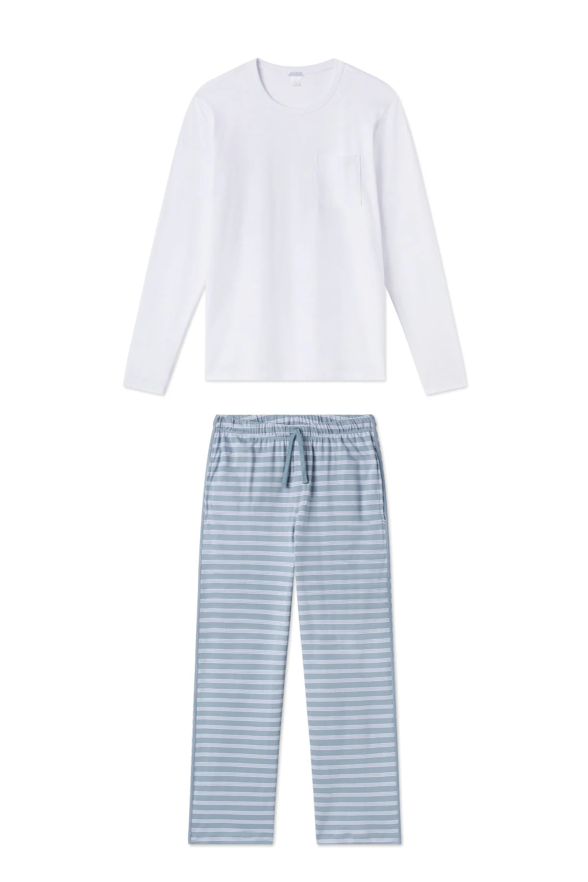 Men's Pima Slumber Long-Long Set in Dusty Blue Stripe | Lake Pajamas