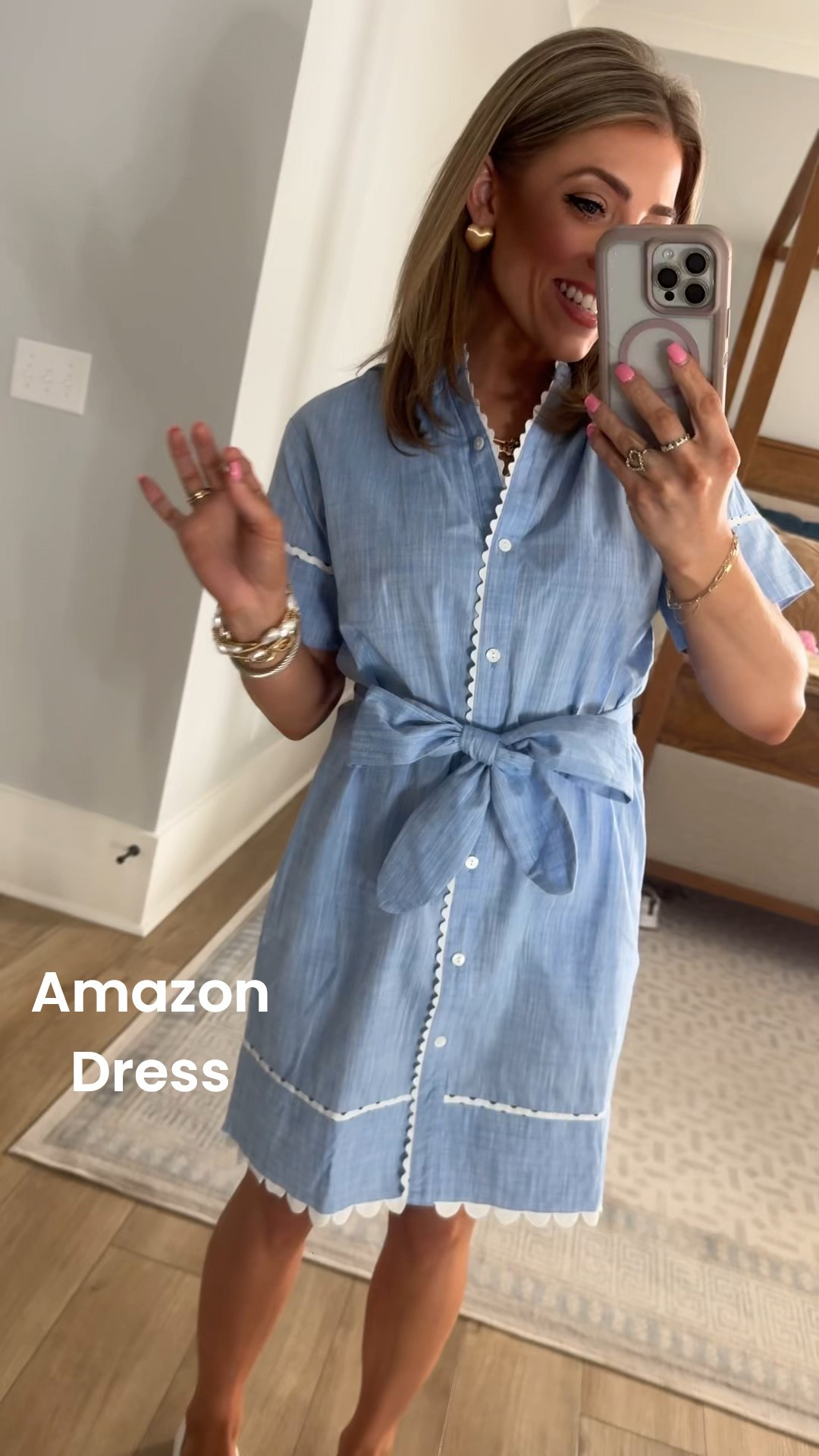 This Amazon ric-rac dress is giving all the sweet, classic charm 🤍💙 From the scalloped ric-rac trim to the flattering tie-waist silhouette, this lightweight button-front dress is perfect for spring and summer days. Easy to dress up with wedges or keep casual with sneakers, it’s such a versatile Amazon fashion find for brunch, baby showers, vacations, church, or everyday wear. I love the soft chambray look and timeless details—cute, comfortable, and effortless all in one 🌸✨

#amazondress #amazonfashion #ricracdress #scalloptrim #springdress #summerdress #casualdress #everydaydress #brunchoutfit #vacationstyle #momstyle #classicstyle #effortlessfashion #amazonfinds