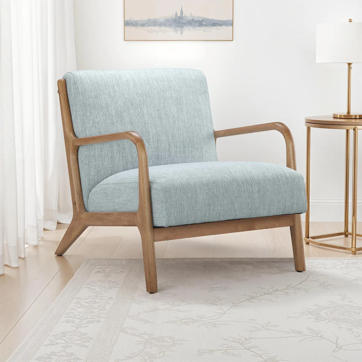 Novak Upholstered Mid-Century Armchair with Wood Arms and Frame | Wayfair North America