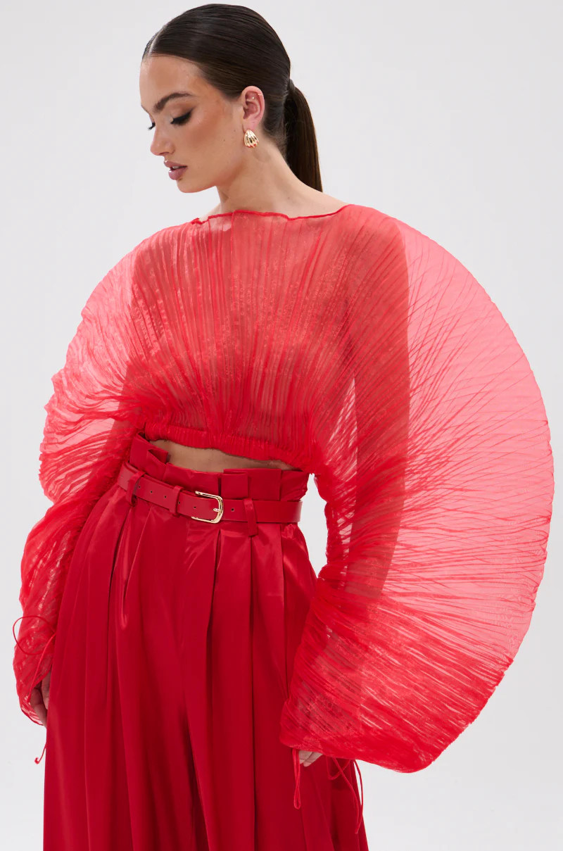 AKIRA Fortune's Favorite Organza Crop Top | Red | Size Large/XL | AKIRA