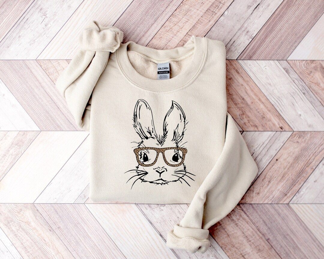 Happy Easter Sweatshirt,Easter Matching Shirt, Easter Shirt,Bunny With Glasses Shirt,Easter Women... | Etsy (US)