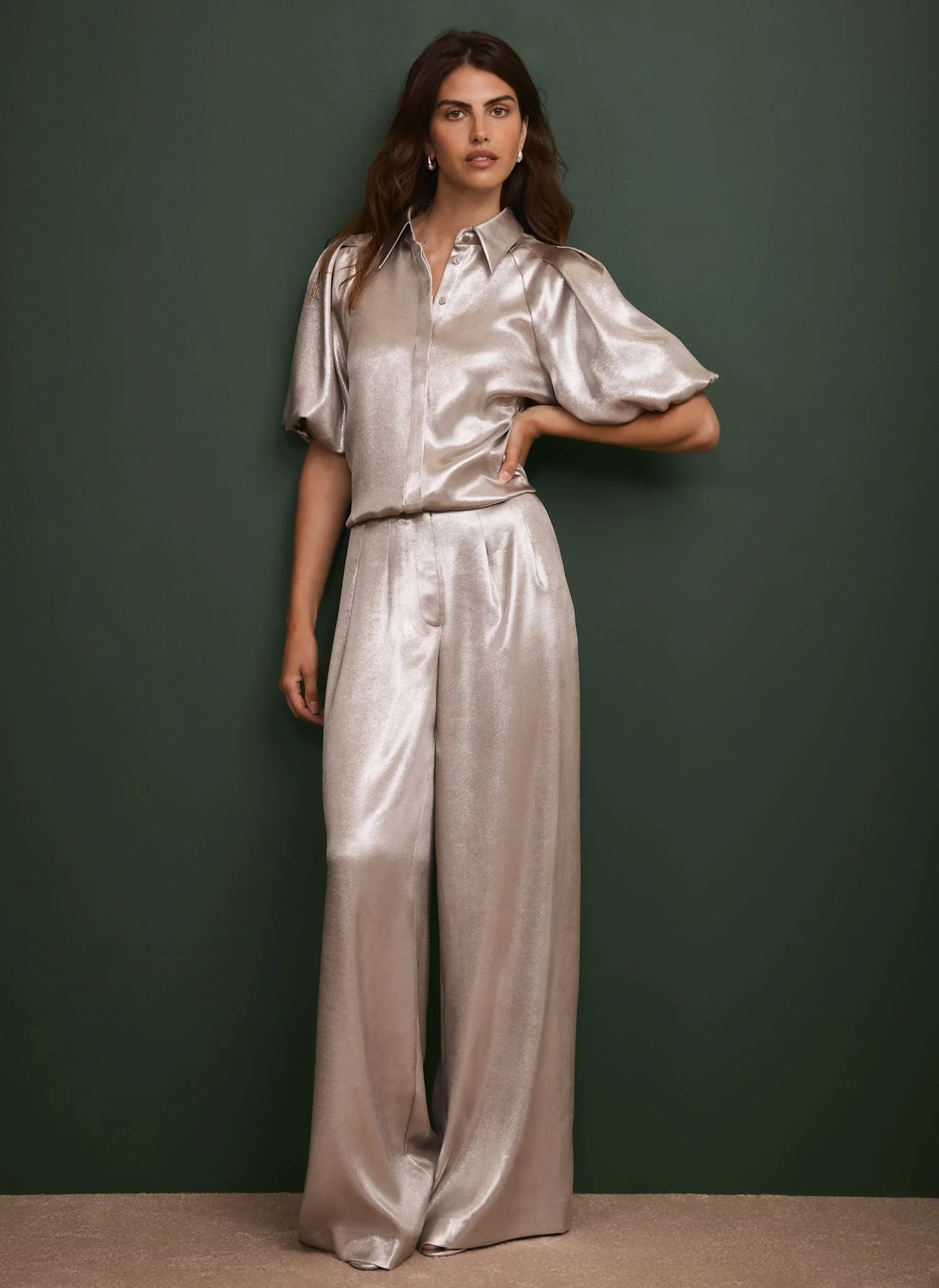 Metallic Wide Leg Trousers | Mint Velvet