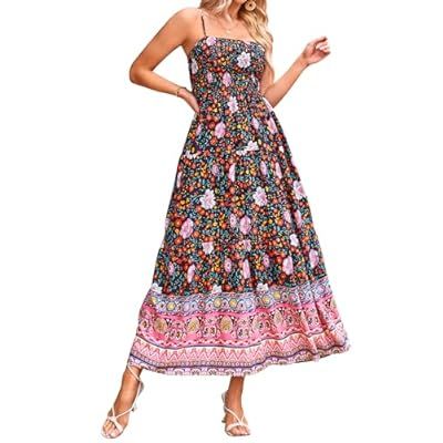CFLONGE Summer Dresses for Women 2024 Beach Sleeveless Vintage Floral B… | Amazon (US)