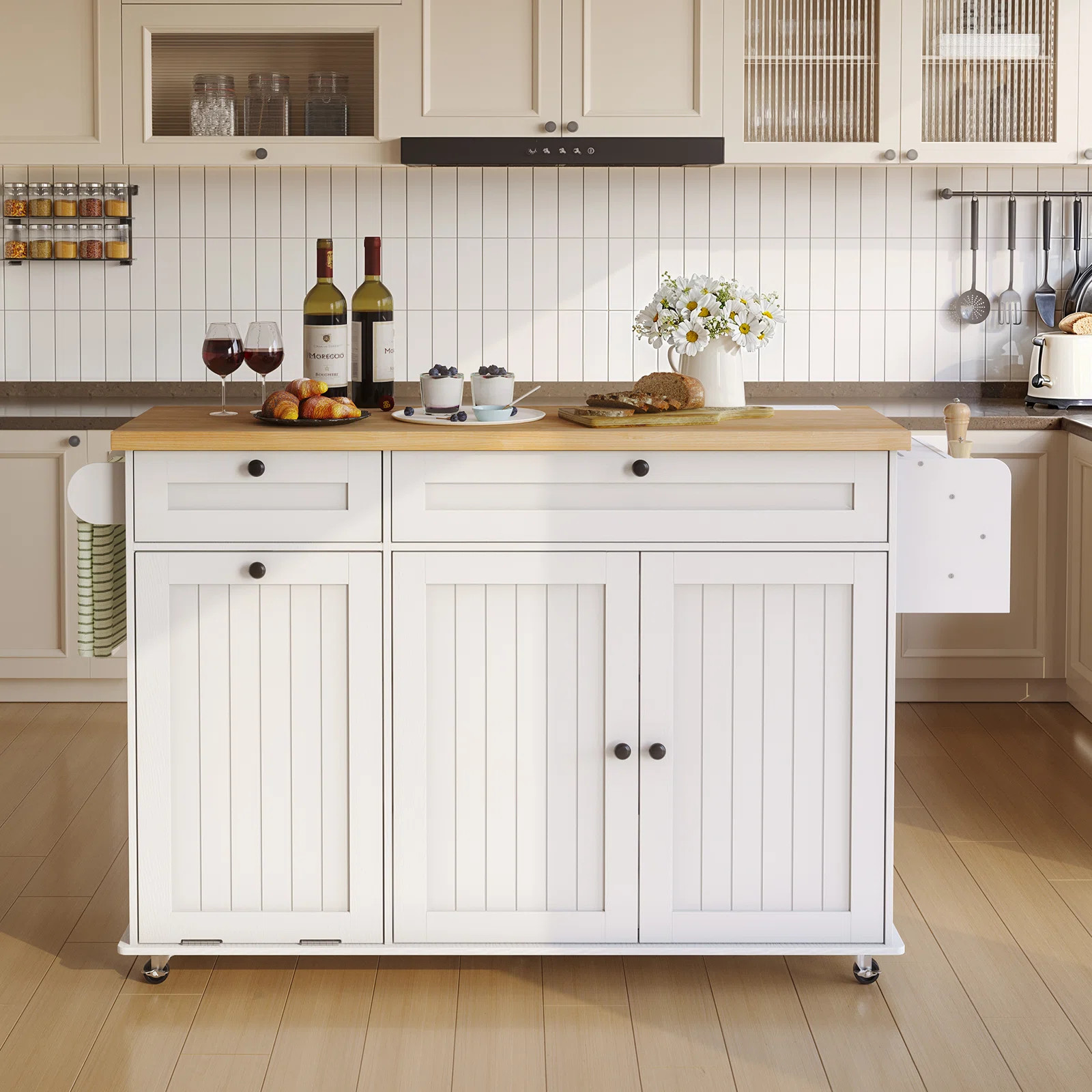 Jamera 60.2"W Kitchen Island with Two Large Storage Cabinets And Drawers, Locking Wheels | Wayfair North America