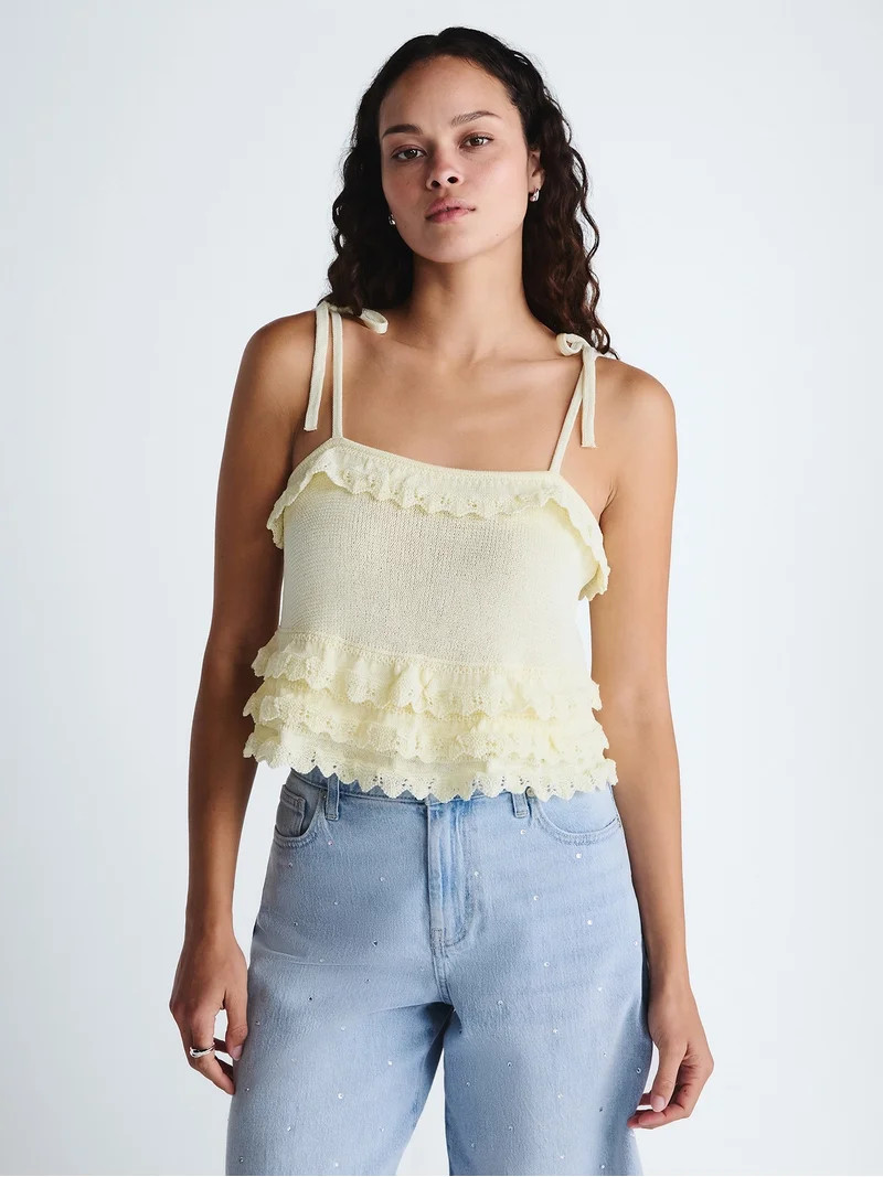Scoop Women's Tie Ruffle Sweater Tank, Sizes XS-XXL | Walmart (US)