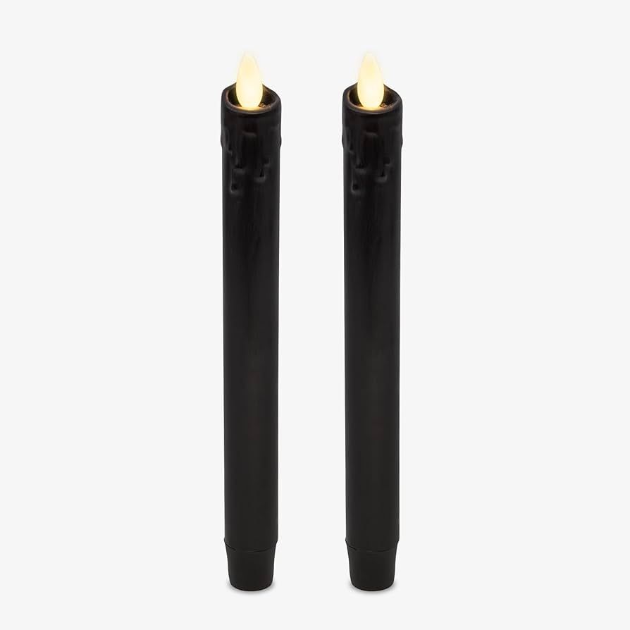 Luminara Black Set of 2 Wax Drip Flameless Candle Tapers (1 x 9.5 inch), Moving Flame LED Candle ... | Amazon (US)