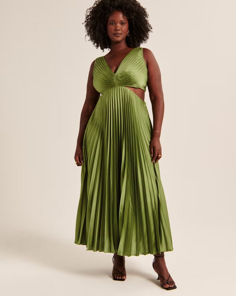 Satin Pleated Cutout Maxi Dress | Abercrombie & Fitch (US)