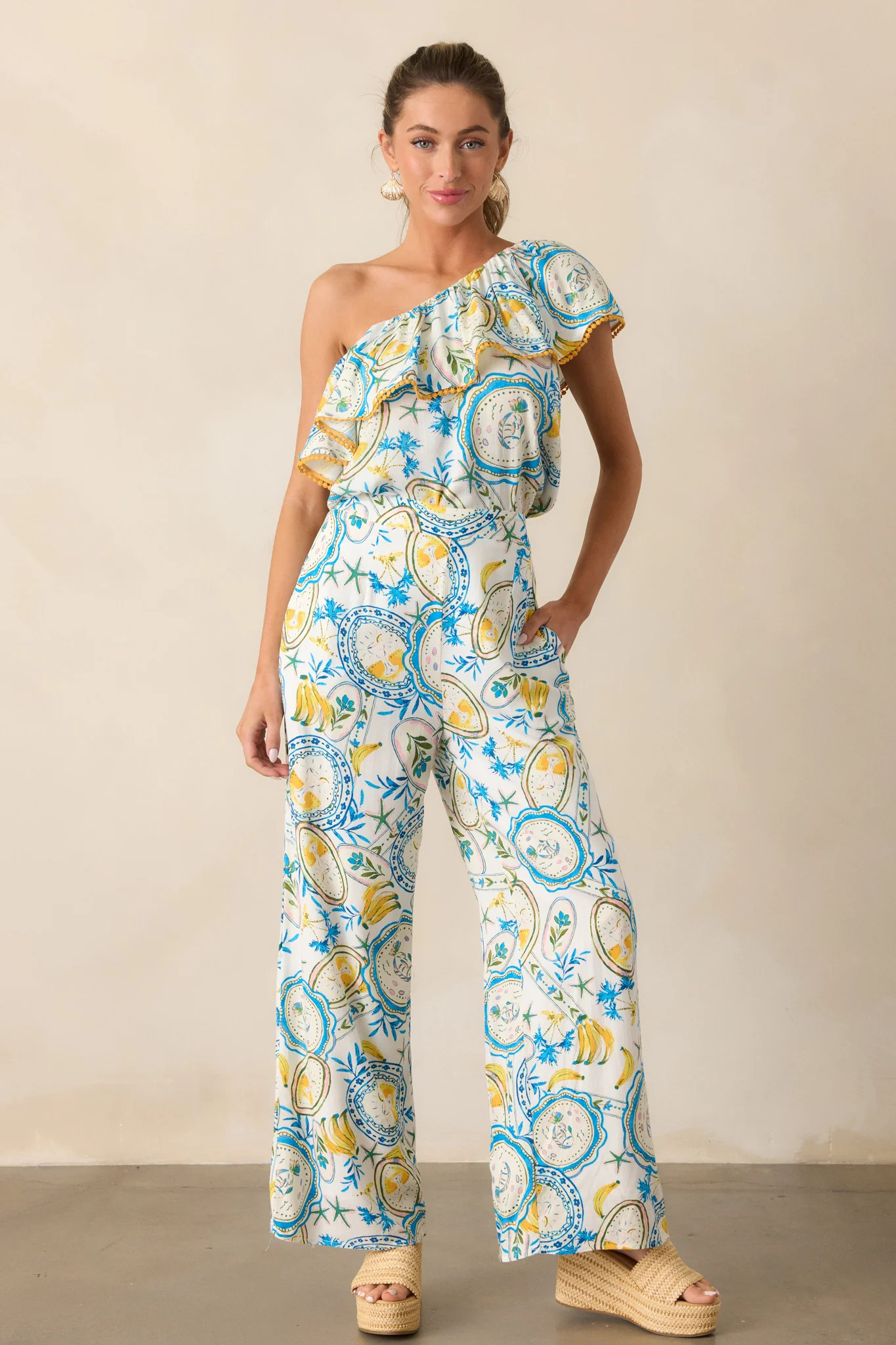 Switch It Up Ivory Tropical Print Pants | Red Dress