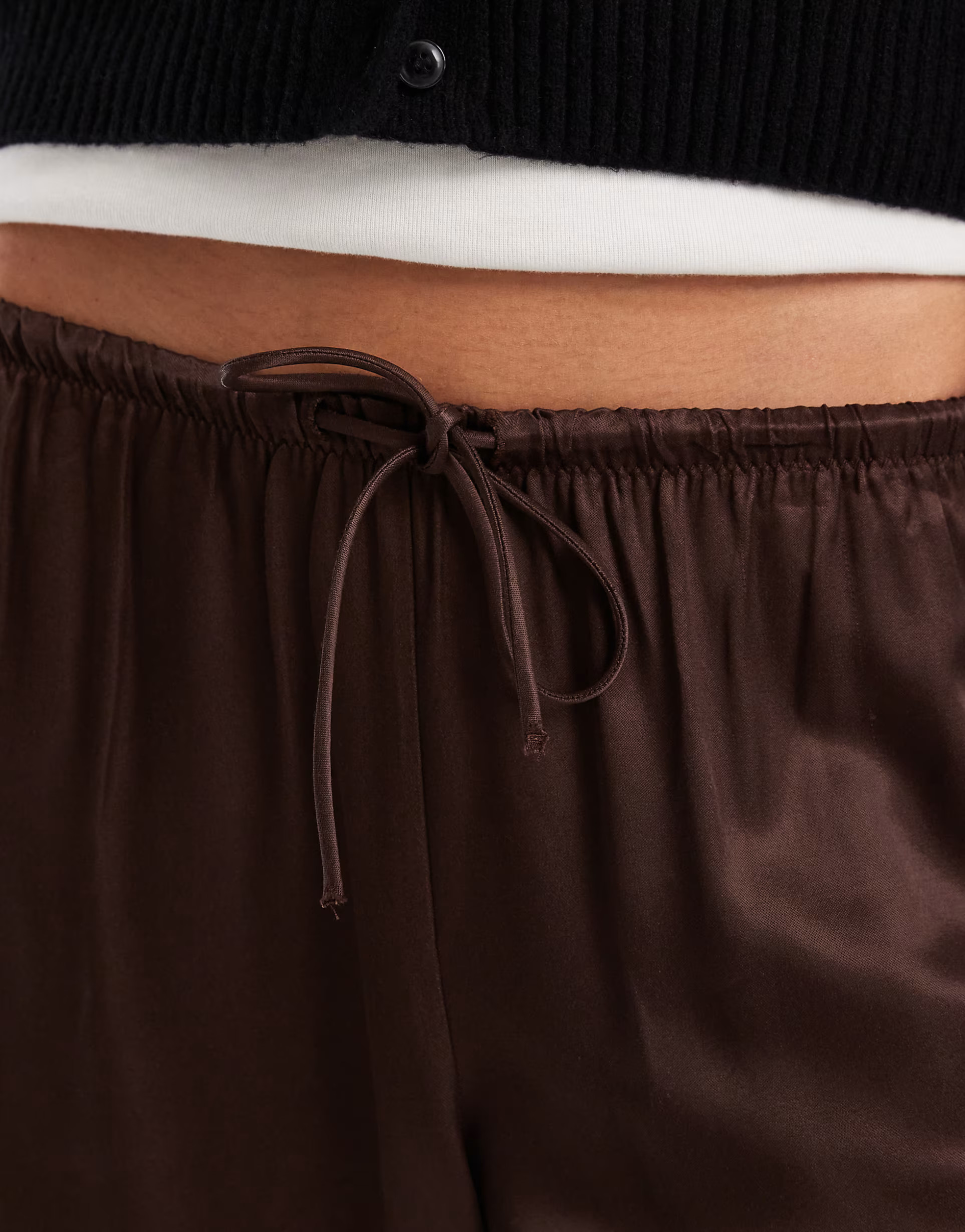 ASOS DESIGN satin wide leg pull on trouser in chocolate | ASOS (Global)