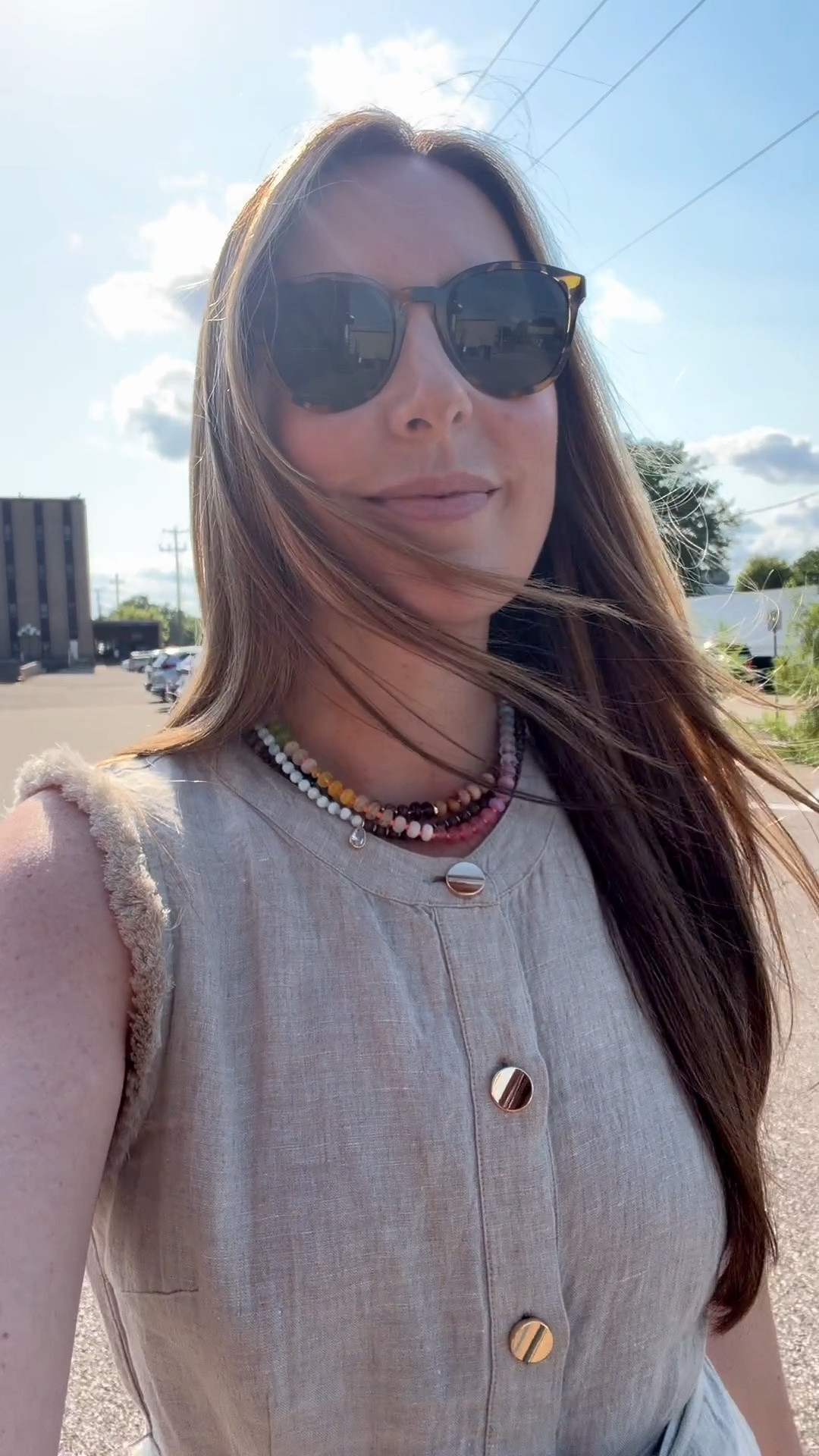 Summery necklace stack for an anniversary dinner party! 🩷🧡💛 Wearing the @Anthropologie rainbow stone necklace in two colors—probably my most worn necklace this summer.

#LTKootd #LTKSeasonal