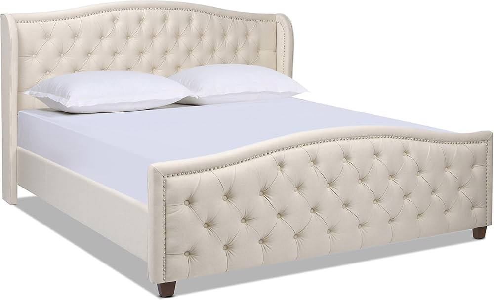 Jennifer Taylor Home Marcella Upholstered Shelter Headboard Bed Set, King, Sky Neutral Beige Poly... | Amazon (US)