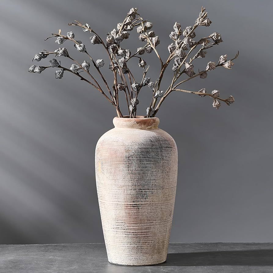 Large Ceramic Rustic Vase, 11 inch Minimalist Decorative Vase, Farmhouse Tall Vase for Home Decor... | Amazon (US)