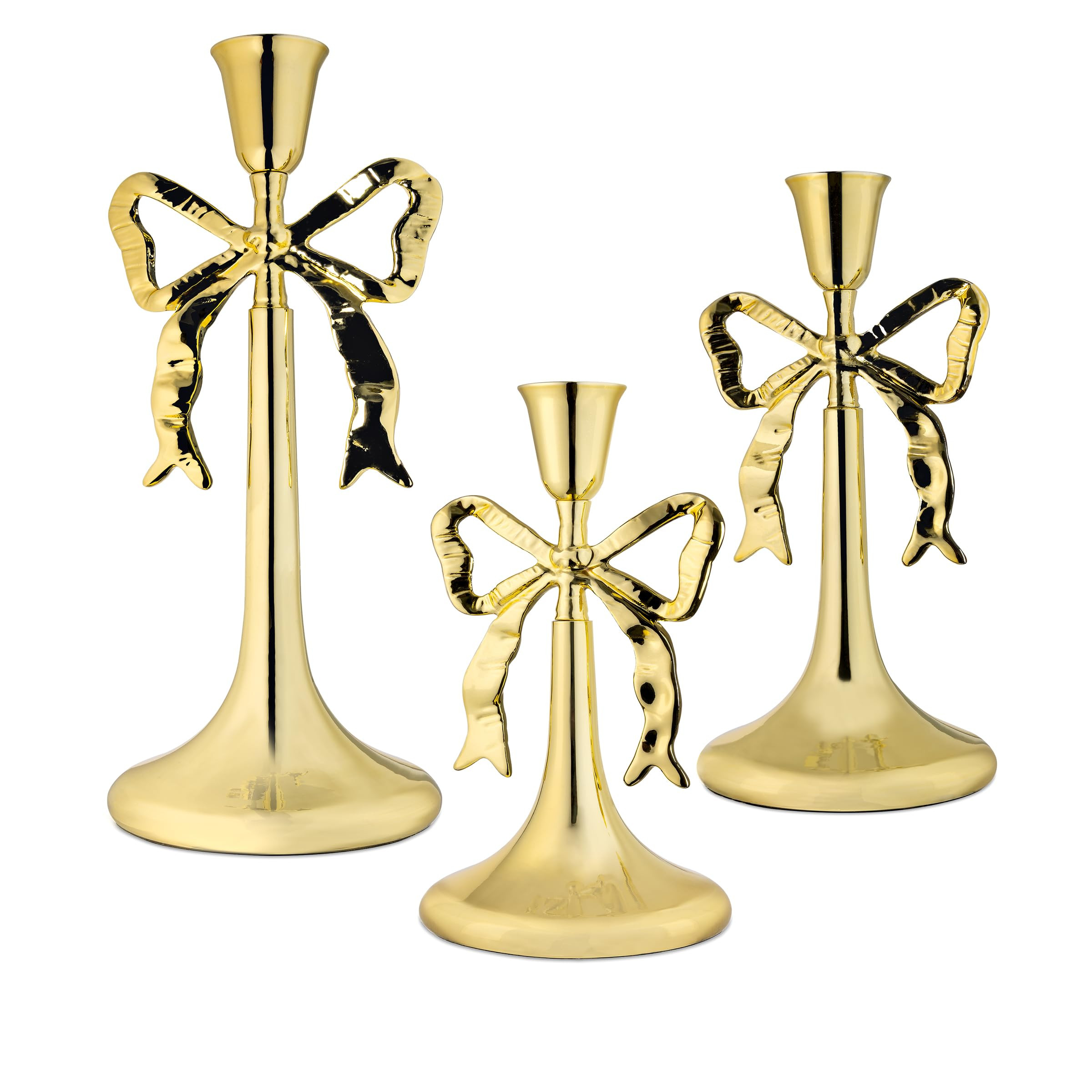 Iris Bow Candle Holders Set of 3, Gold Taper Candlestick Holders, Vintage Decor Perfect for Home ... | Amazon (US)