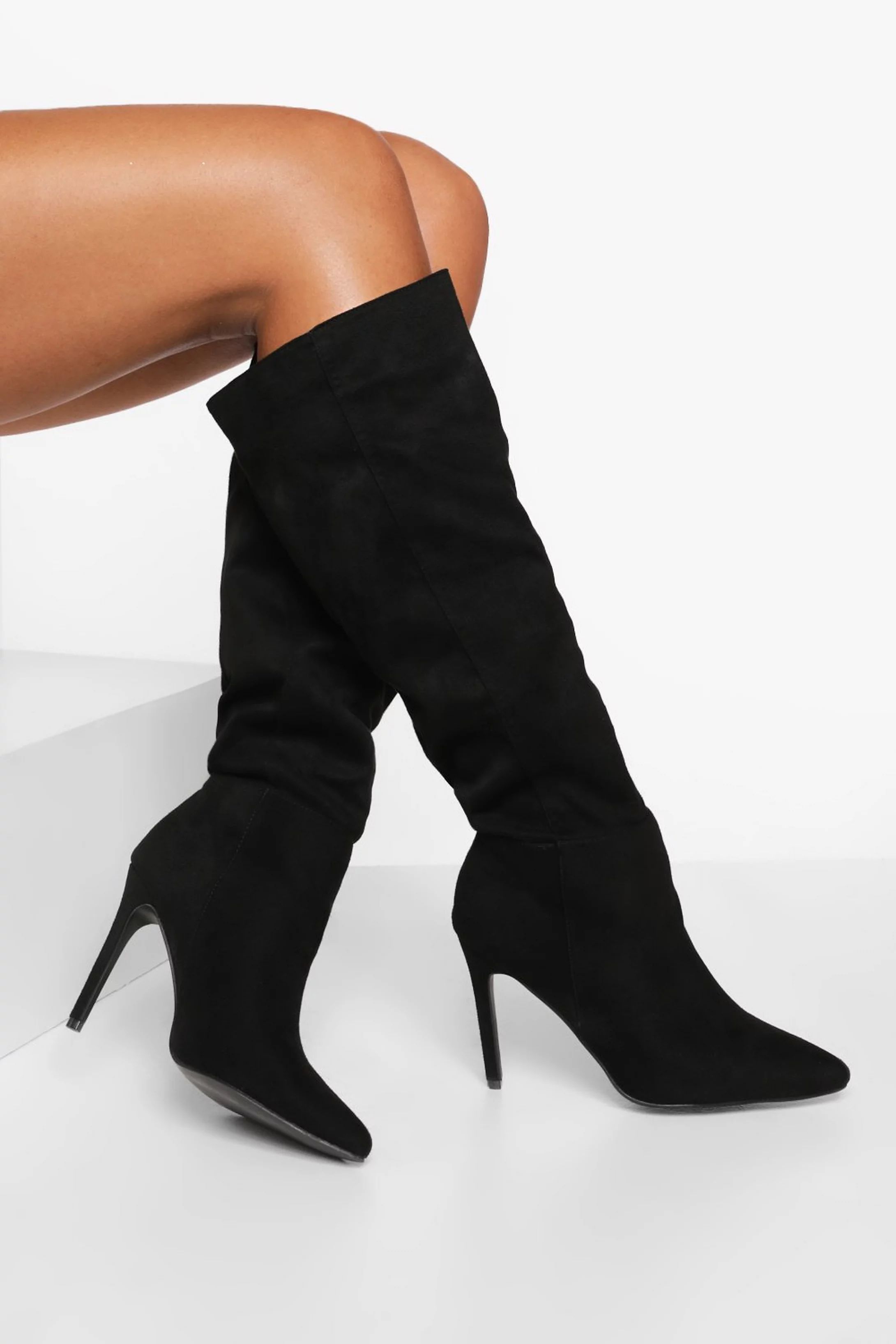 Wide Fit Knee High Pointed Stiletto Boots | Boohoo.com (US & CA)