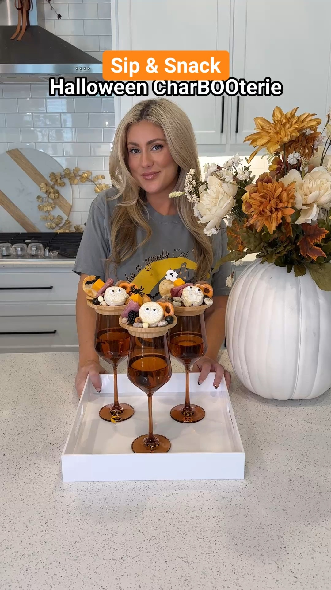 Halloween charcuterie wine glass boards! These are perfect for hosting during Halloween or fall with your girls 🎃 these are all of the groceries I used + the Brie cheese is from HEB! 

#LTKHome #LTKHalloween #LTKVideo