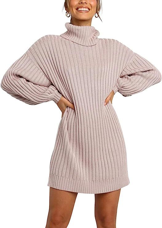 ANRABESS Women Turtleneck Long Lantern Sleeve Casual Loose Oversized Sweater Dress Soft Winter Pu... | Amazon (US)