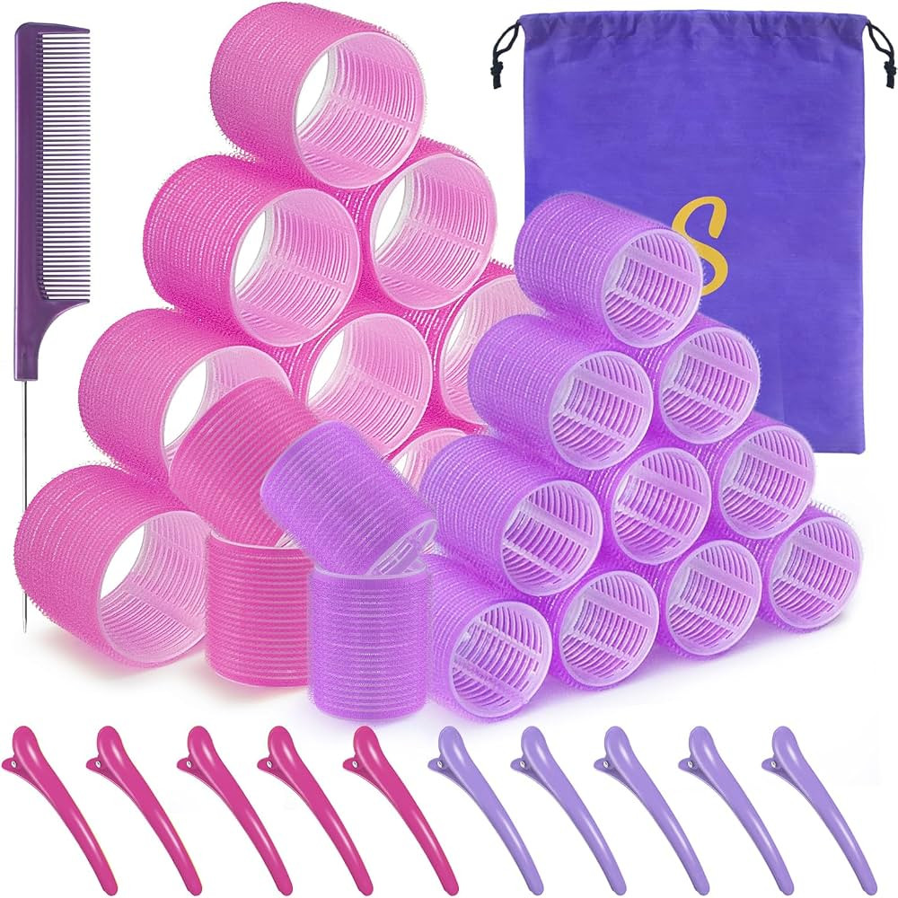 Hair Roller Set 24 pcs,Heatless Hair Curlers,Self Grip Hair Rollers,Hair rollers with hair clips ... | Amazon (US)