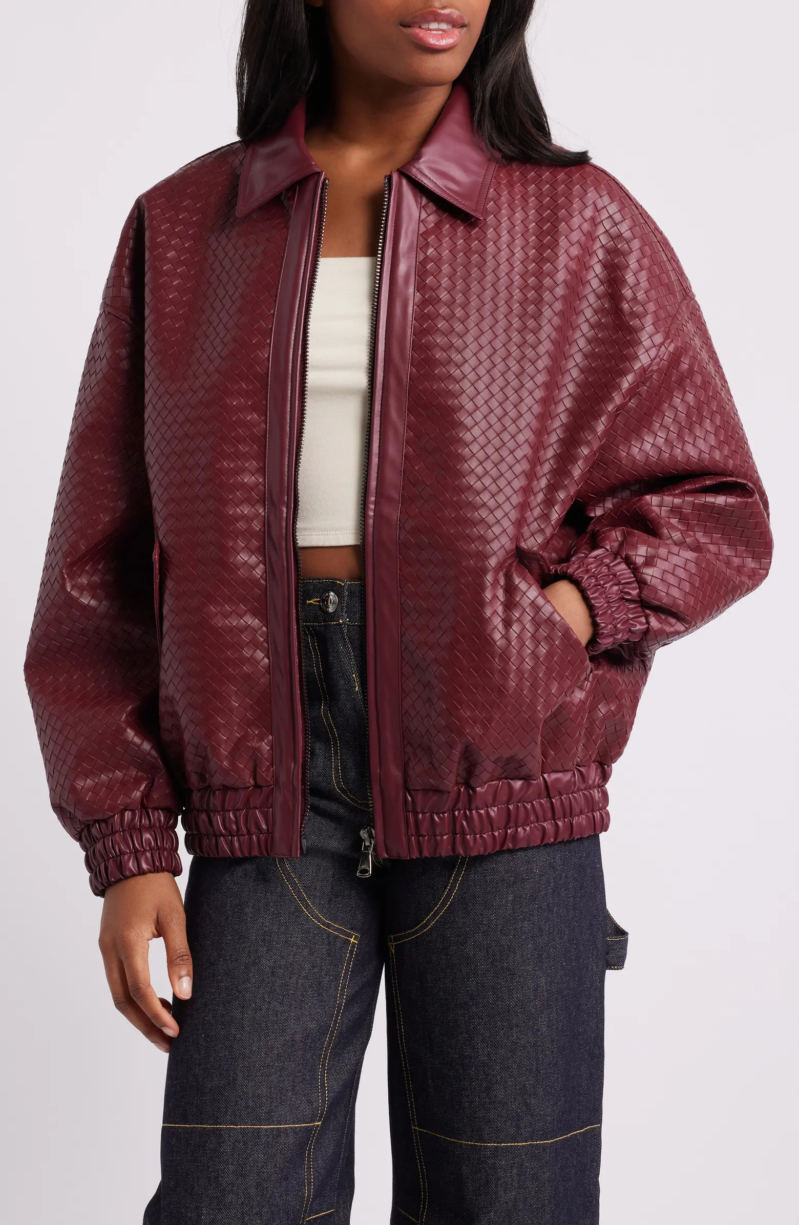 LIONESS Kenny Woven Faux Leather Bomber Jacket | Nordstrom | Nordstrom