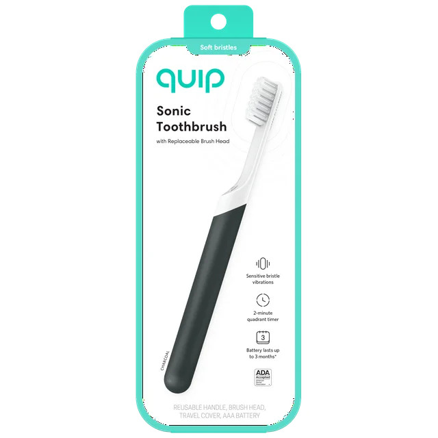 Quip Adult Electric Toothbrush, Built-in Timer + Travel Case, Charcoal Plastic, 1 Ct | Walmart (US)