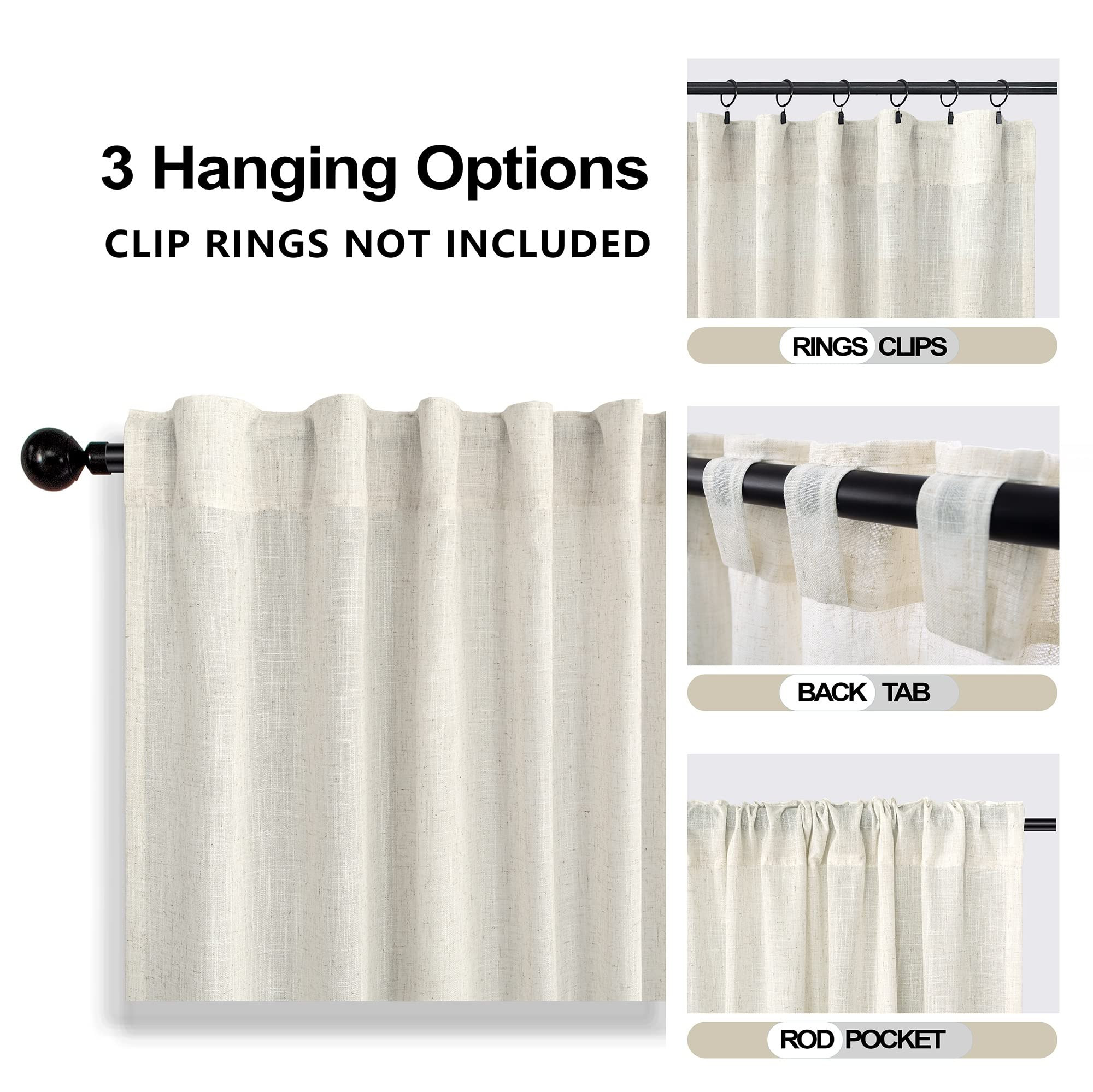 Mrs.Naturall 90 Inch Long Farmhouse Curtains for Living Room,Sheer Linen Window Curtain Drapes 2 ... | Amazon (US)