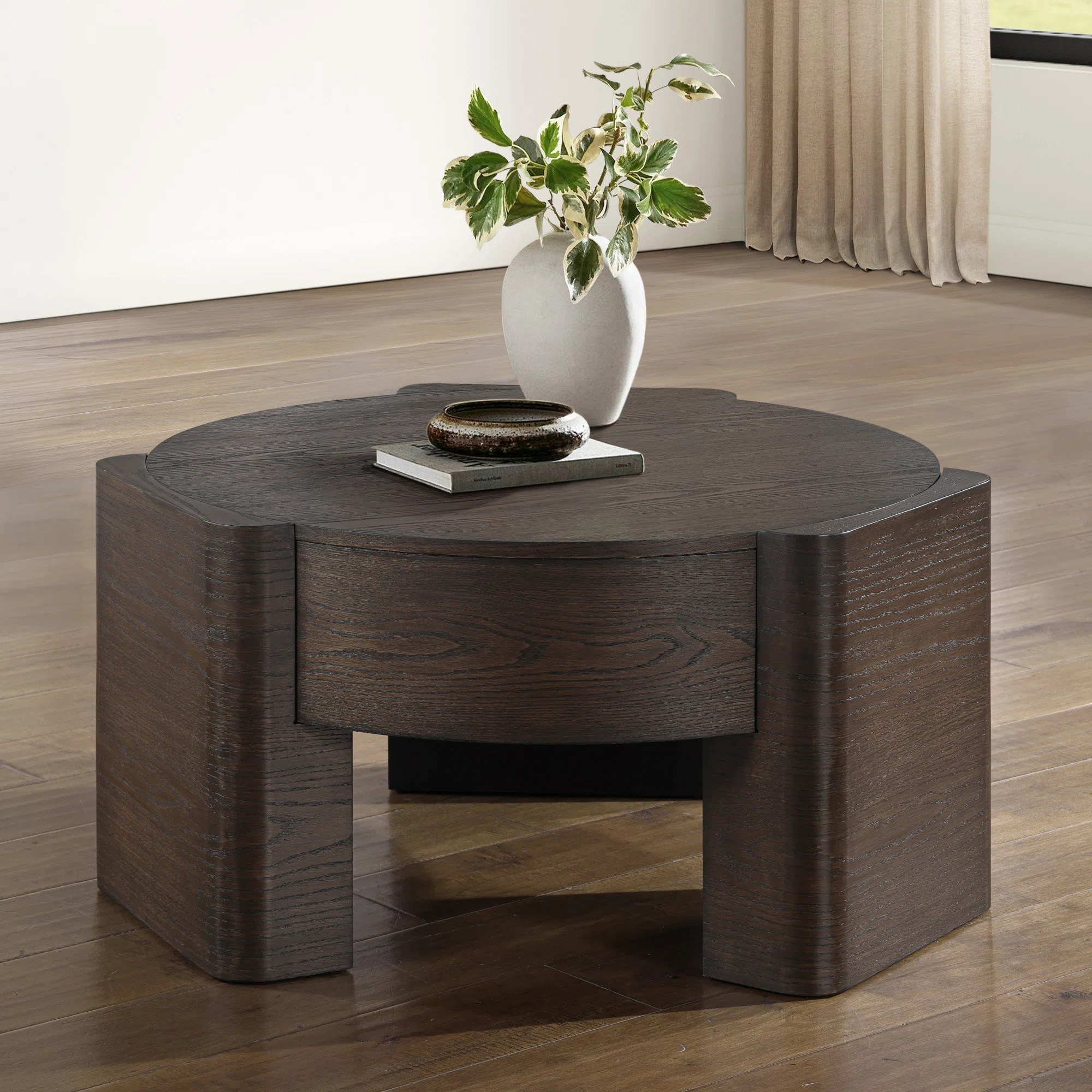 Salina Round Wood Coffee Table with Casters | Wayfair North America