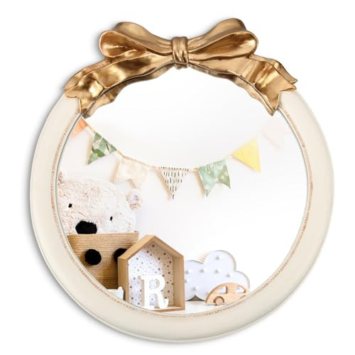 DoubleFill 18 Inch Nursery Mirror, Bow Wall Mounted Mirror for Girl Princess Nursery Decor Decorative Vintage Mirror Girls Mirror for Bedroom | Amazon (US)