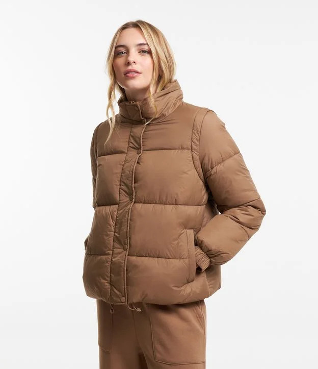 Jaqueta Puffer com Gola Alta e Punhos Ajustados Marrom | Renner (BR)